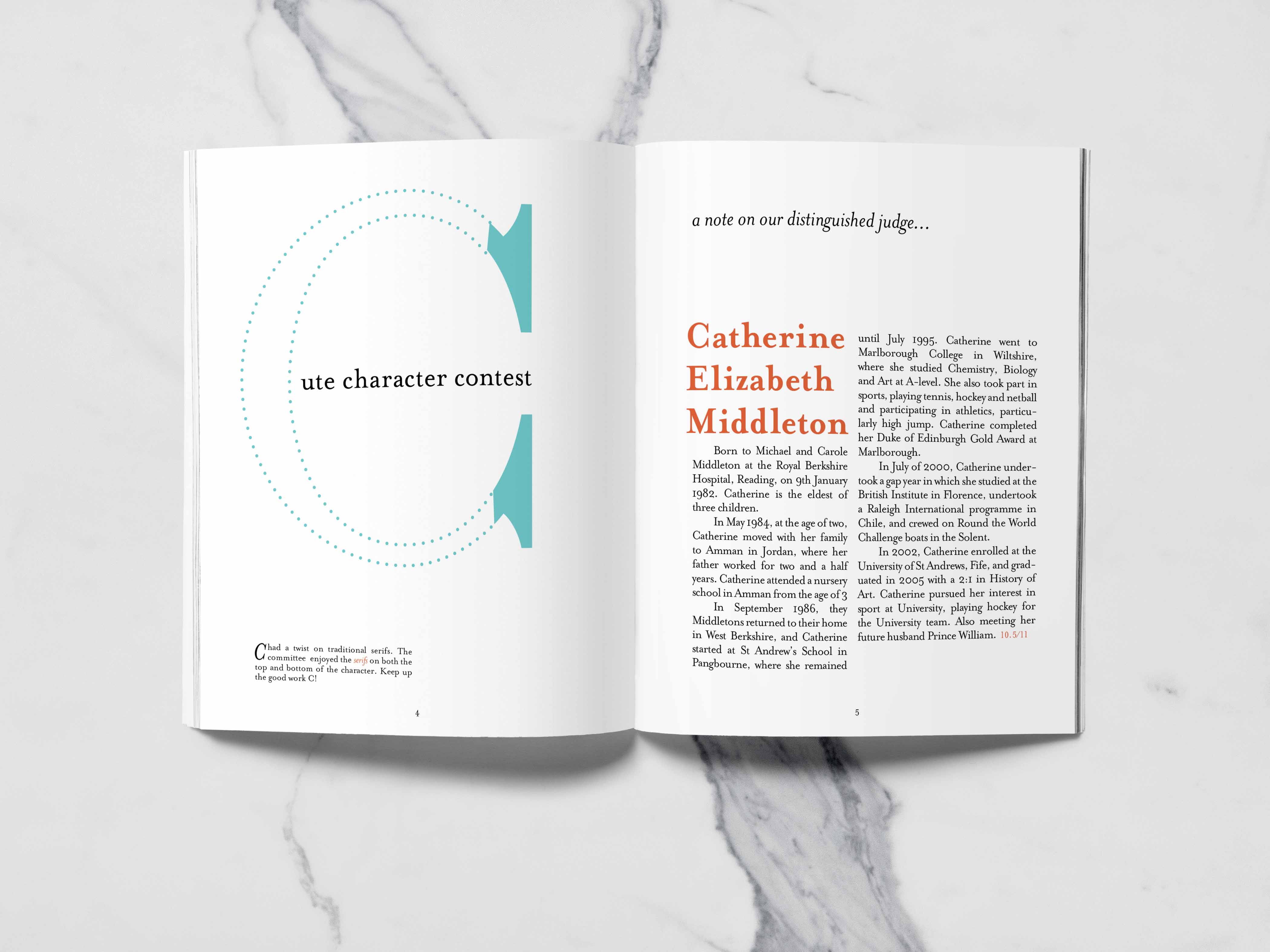 Text spread showing Kate Middleton theme